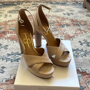 Jessica Simpson suede Nude Crisscross Heels